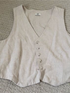 NLT Linen Blend Button Front Vest - Neutral Sand